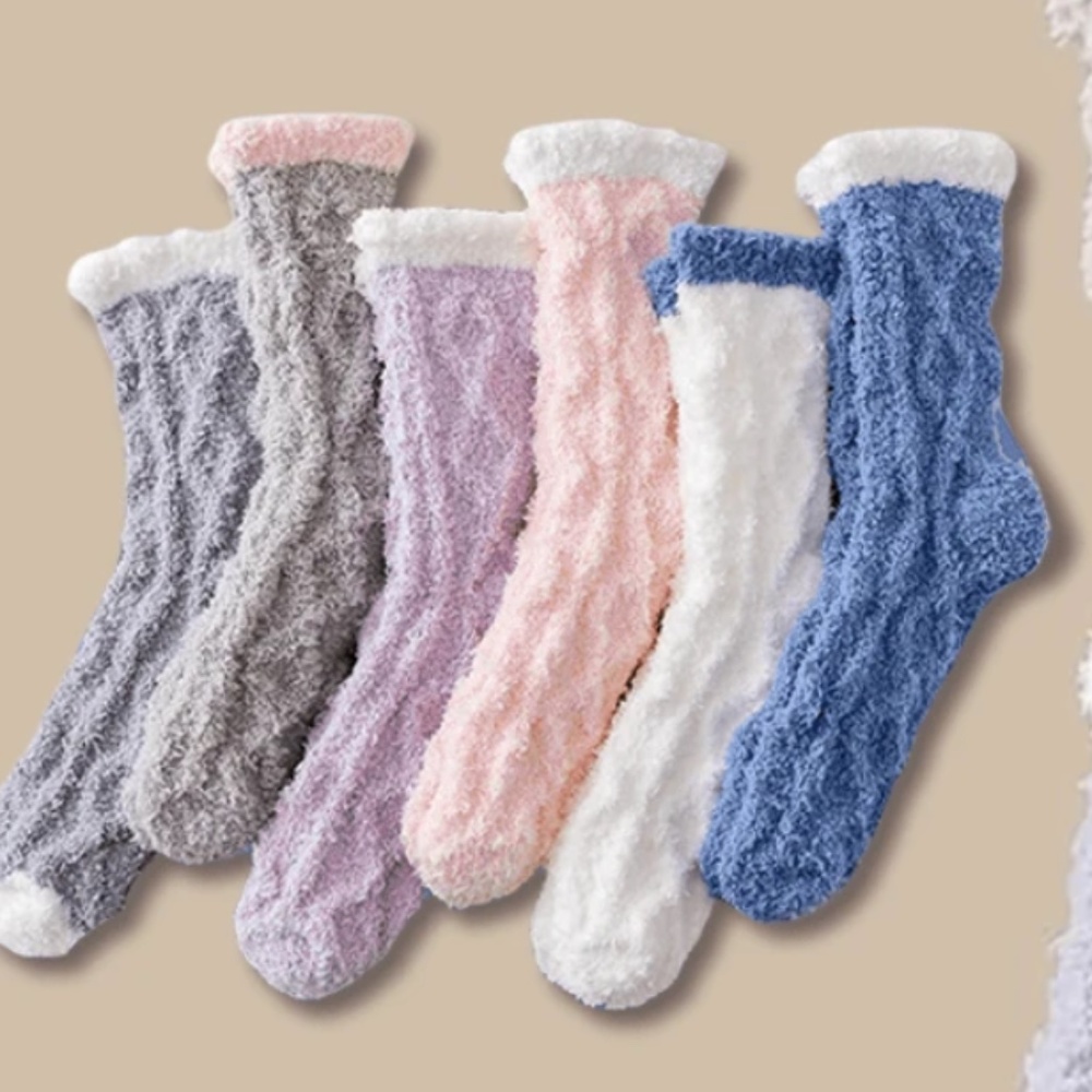 Cozy Fuzzy Color Block Textured Socks Set
